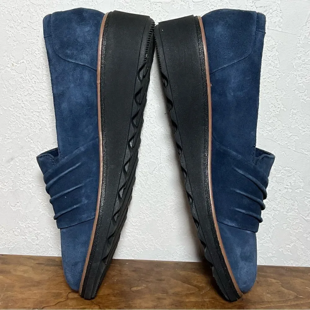Clarks Collection‎ Sharon Villa Slip On Loafers Blue Suede Flatform Womens 9.5